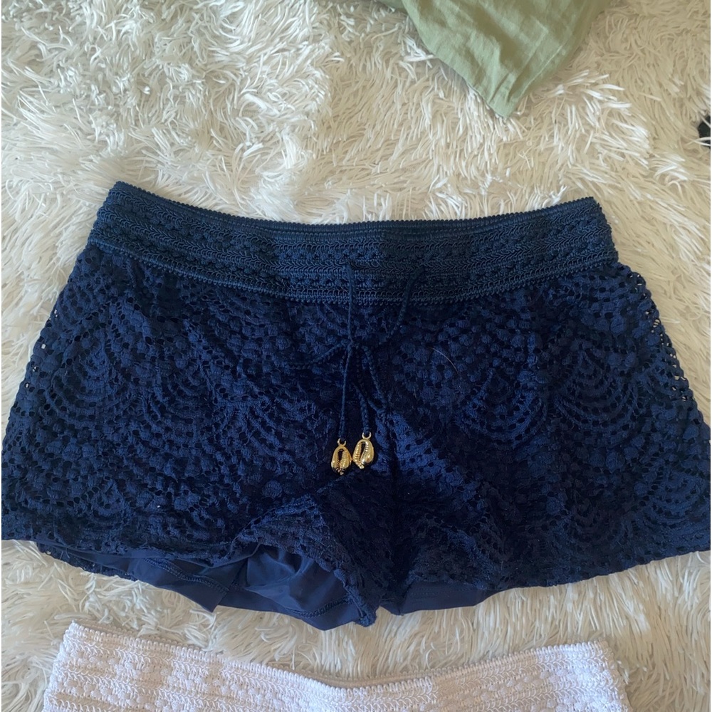 Lilly Pulitzer Navy Swim Crochet Shorts Elastic Pull On